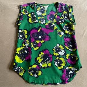 J Crew Factory Floral Blouse - Green, Size 00P